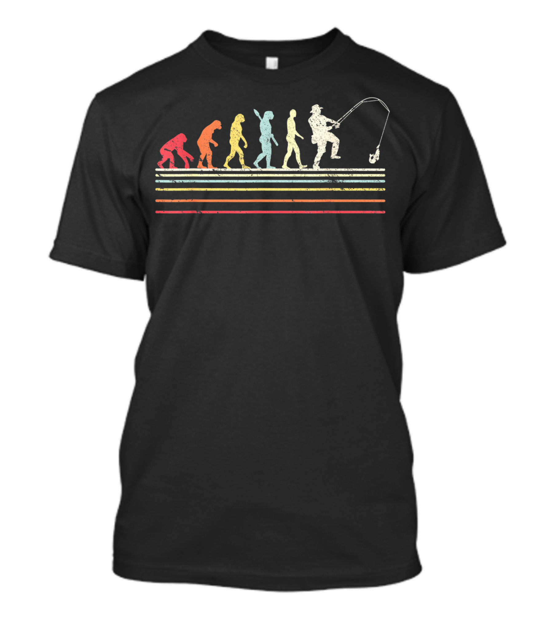 Retro Evolution Of Man To Fisherman With Fishing Pole T-Shirt