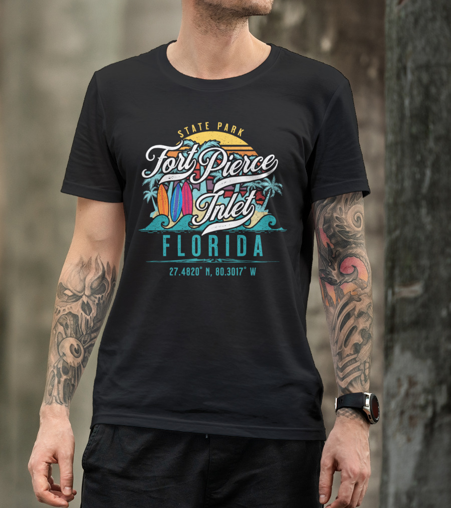 Fort Pierce Inlet State Park Surfing And Fishing Florida Coordinates T-Shirt