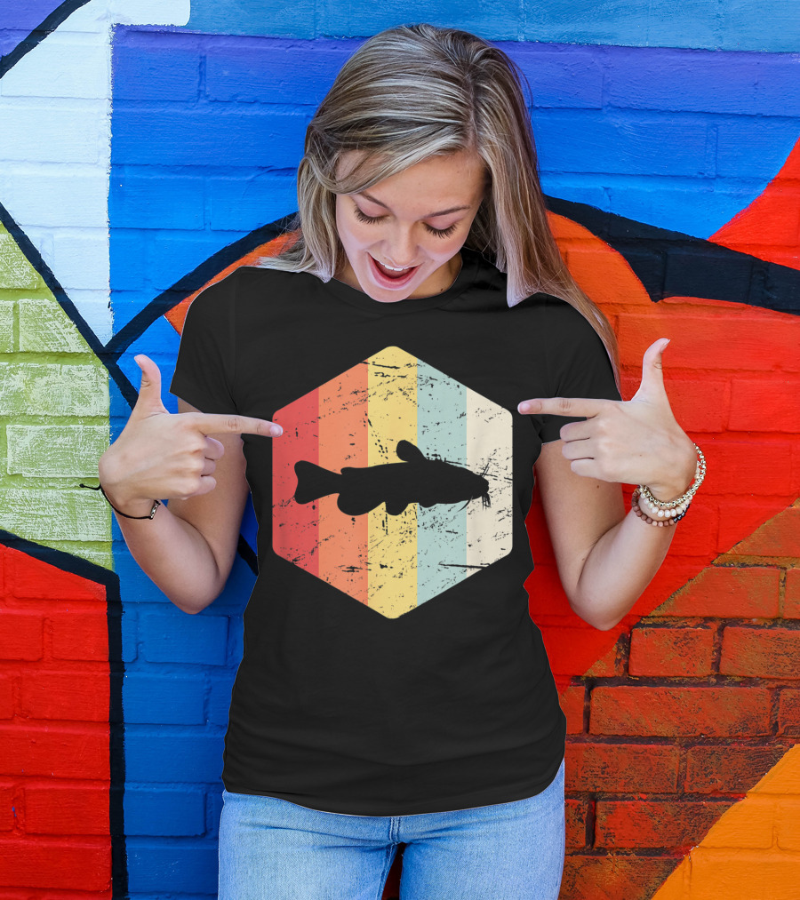 Retro Vintage Catfish Fresh Water Fish Fishing Stripes T-Shirt