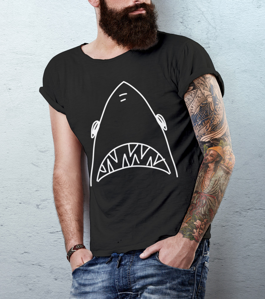 Shark Head Bite Funny Scary Drawing For Fishing Lovers T-Shirt