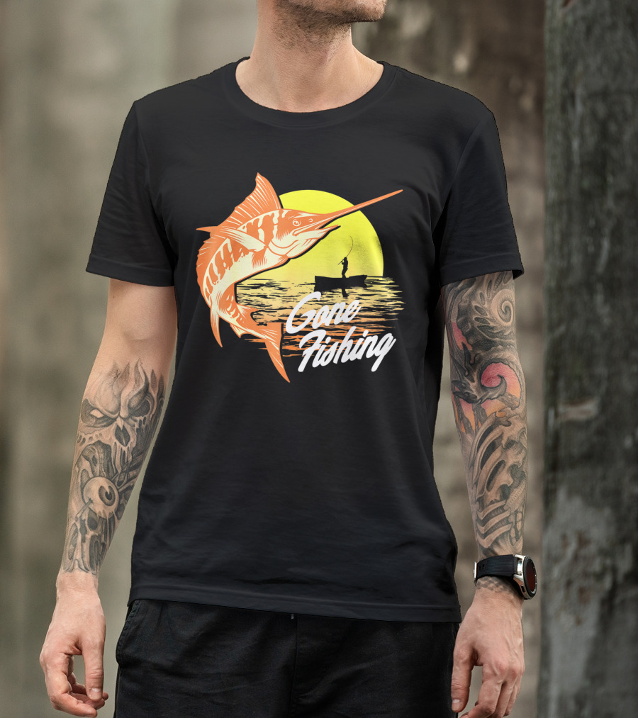 Gone Fishing Swordfish Sunrise Fishing Scene T-Shirt