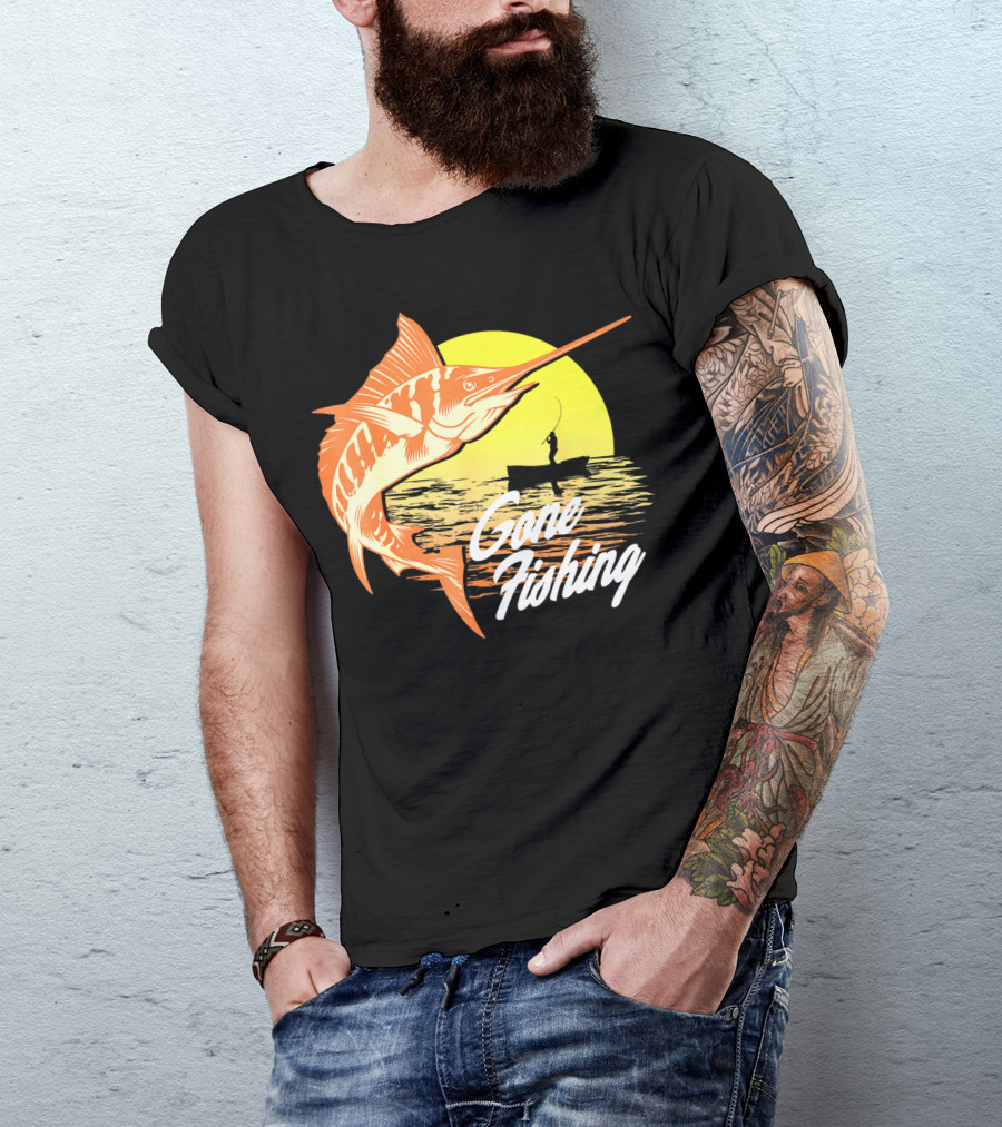 Gone Fishing Swordfish Sunrise Fishing Scene T-Shirt