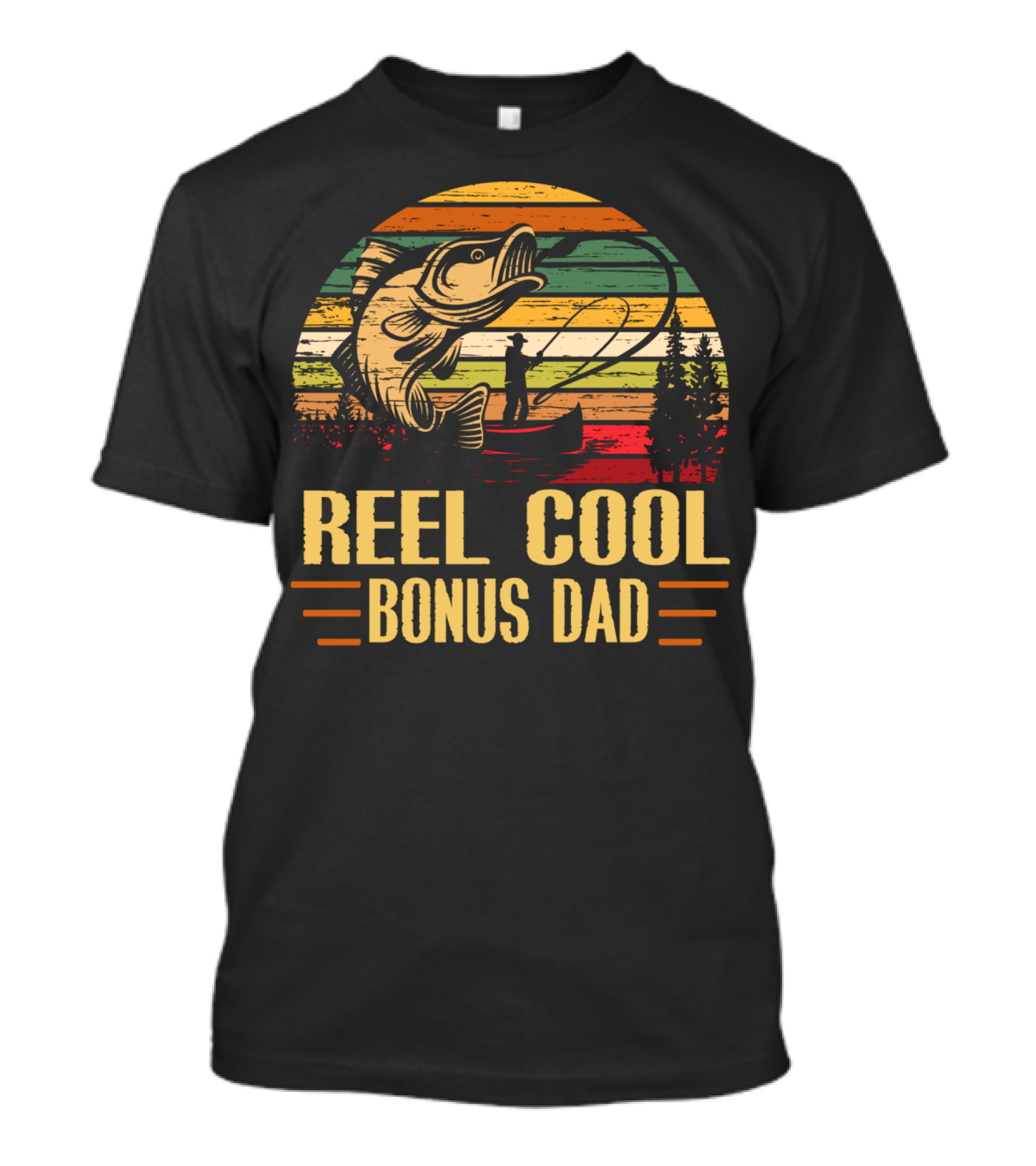 Vintage Reel Cool Bonus Dad Fishing Retro Stripe T-Shirt