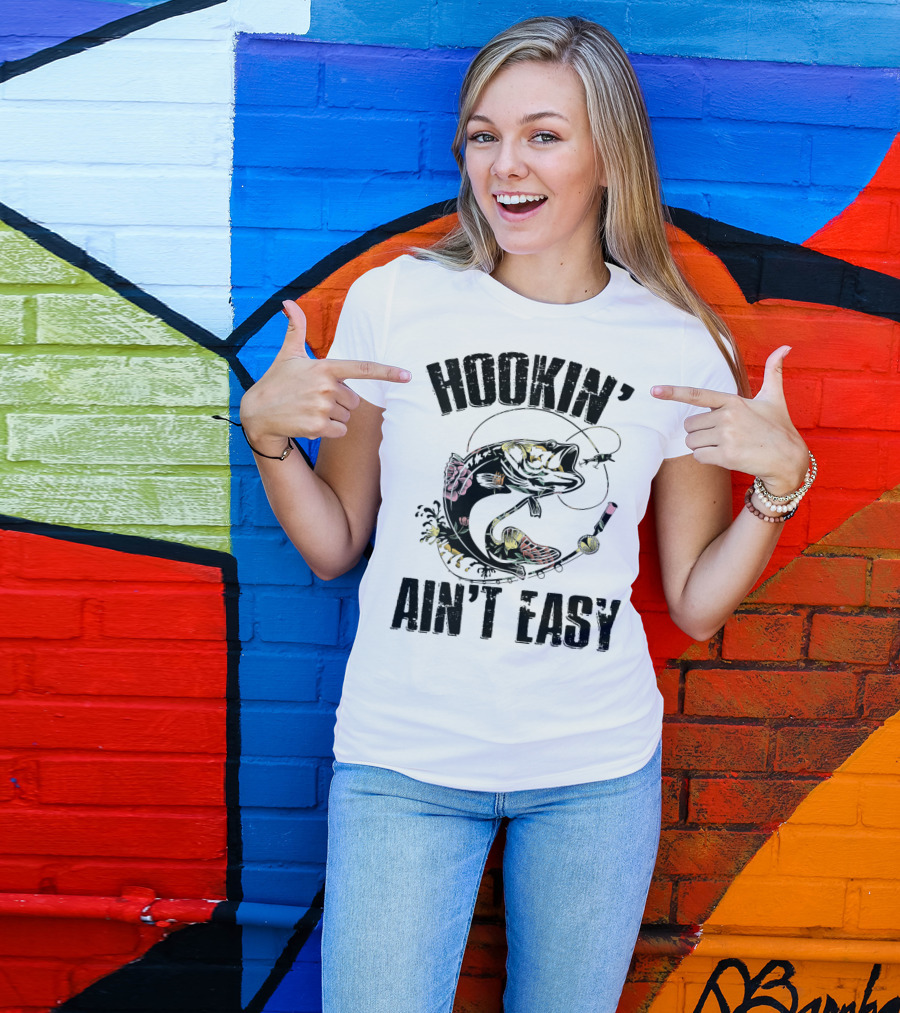 Hookin' Ain't Easy Funny Fishing Flower T-Shirt