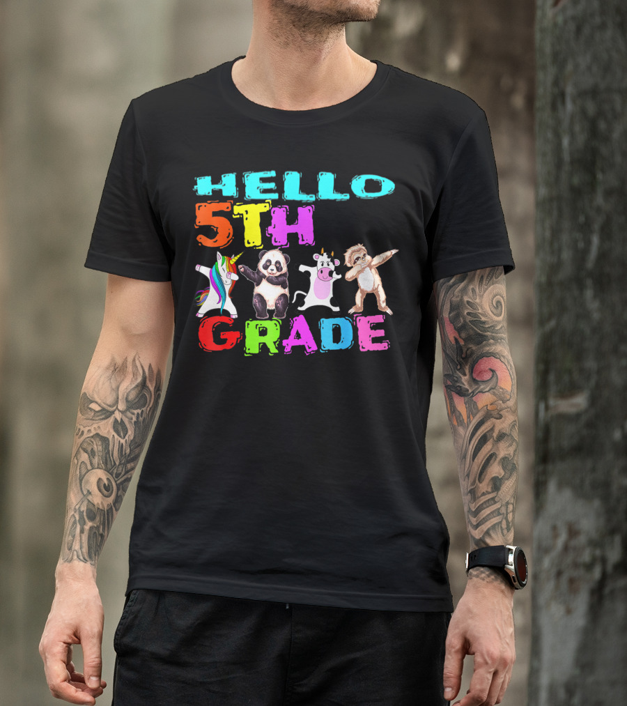Hello 5th Grade Unicorn Panda Cow Sloth Team First Day T-Shirt