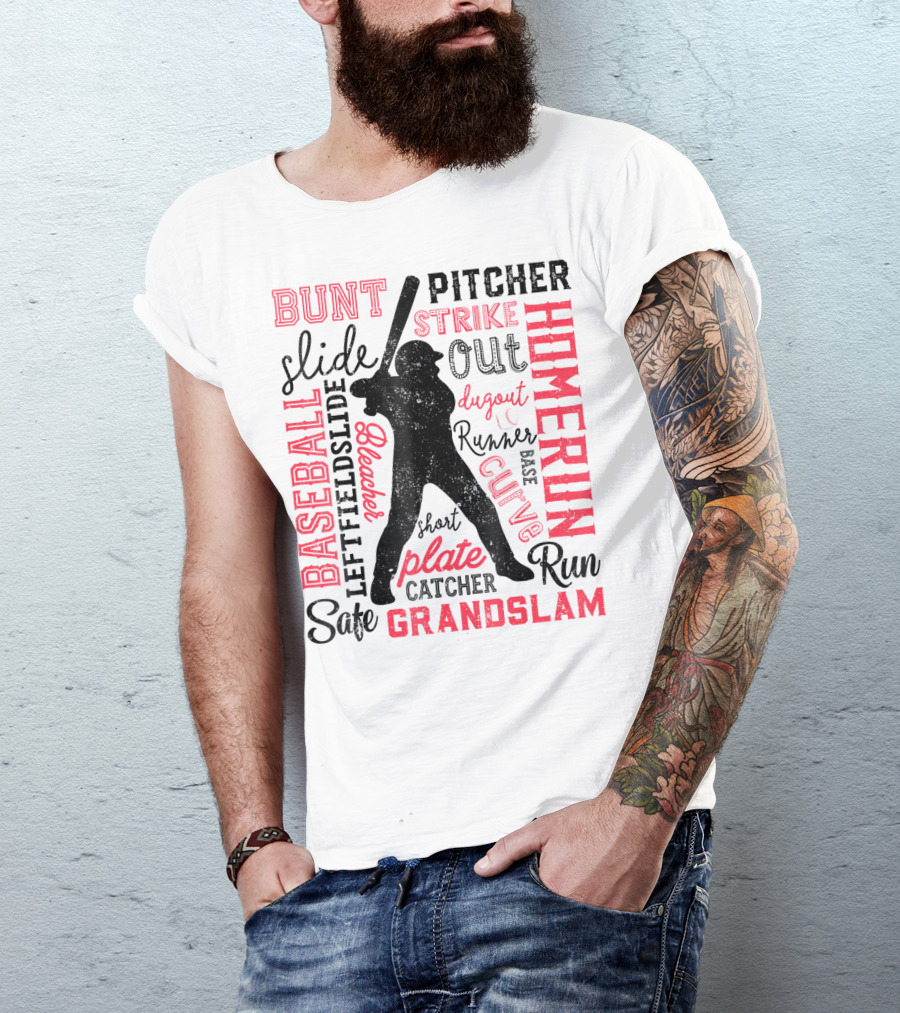 Baseball Men Batter Pitcher Catcher Homerun Grandslam Dugout Plate Strike T-Shirt