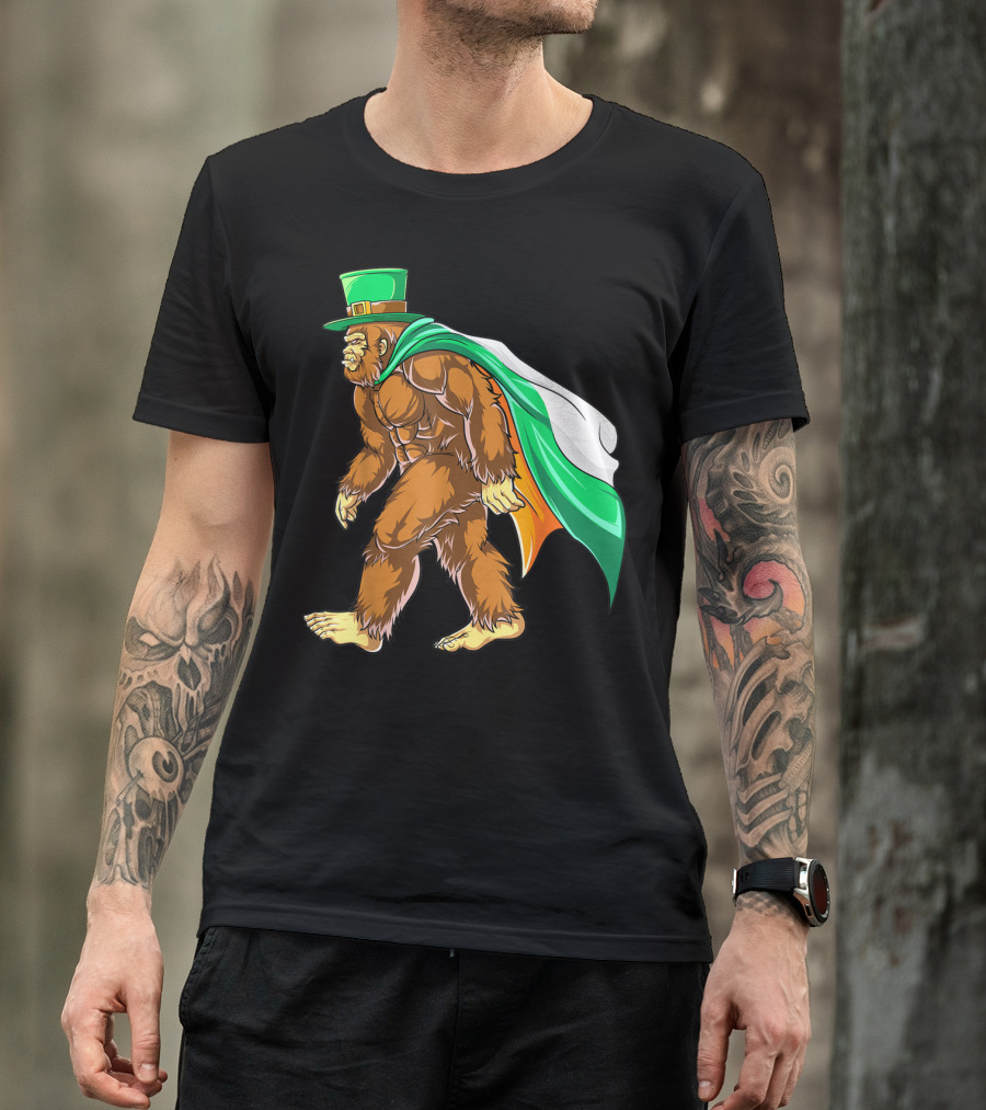 Bigfoot St Patricks Day Boys Leprechaun Irish Flag Sasquatch T-Shirt