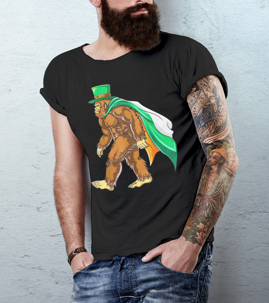 Bigfoot St Patricks Day Boys Leprechaun Irish Flag Sasquatch T-Shirt