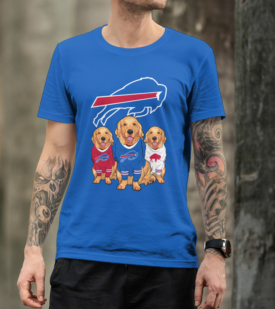 Buffalo Bills Golden Retrievers In Team Jerseys With T-Shirt