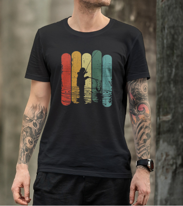 Retro Fishing Silhouette With Colorful T-Shirt