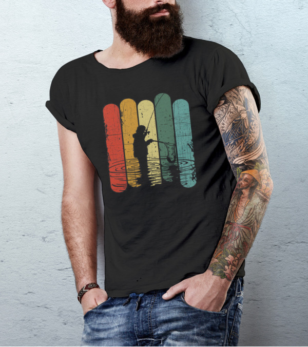 Retro Fishing Silhouette With Colorful T-Shirt
