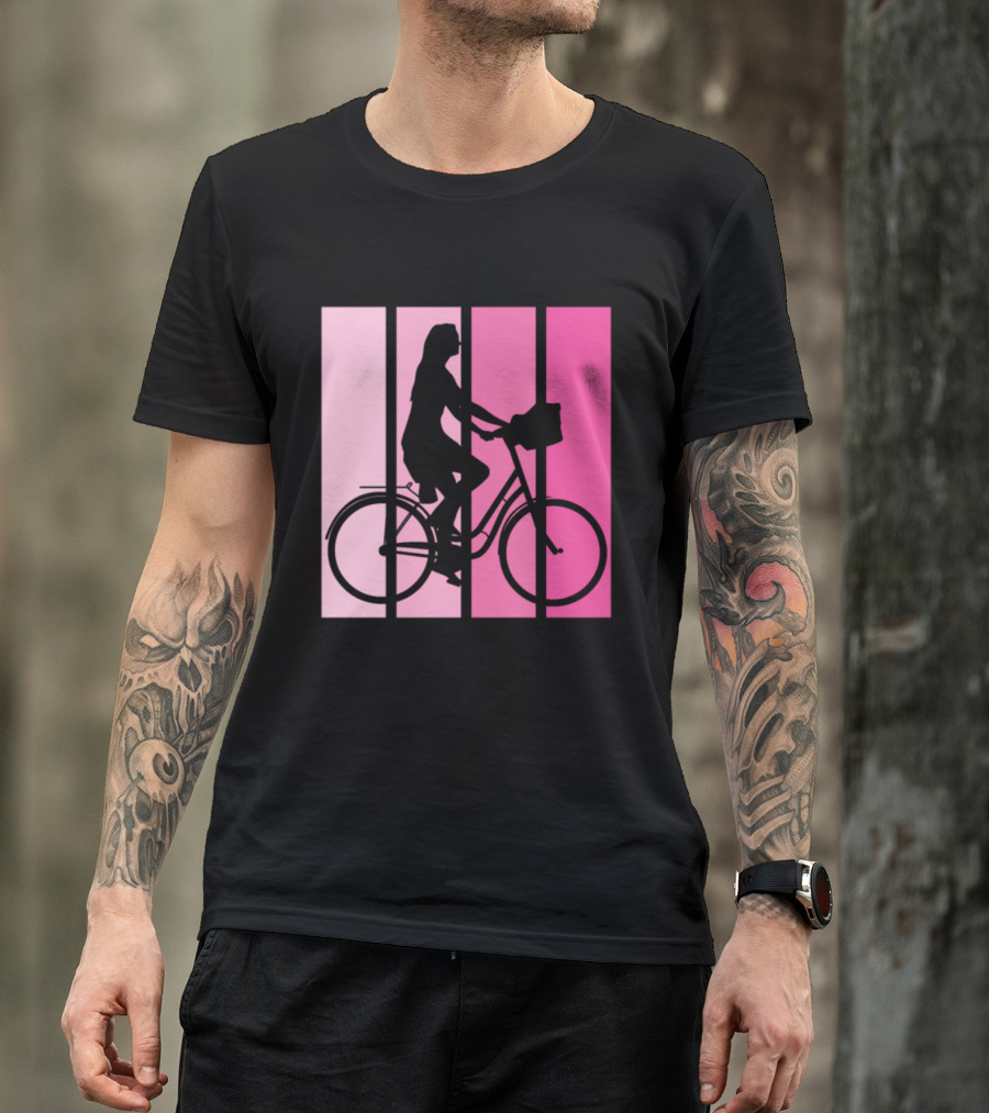 Bicycle Sport Hobby Girls Bike Silhouette Pink Gradient T-Shirt