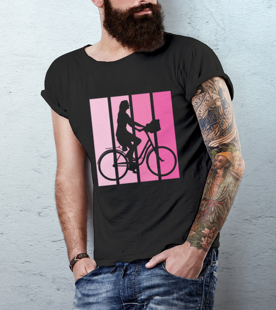 Bicycle Sport Hobby Girls Bike Silhouette Pink Gradient T-Shirt