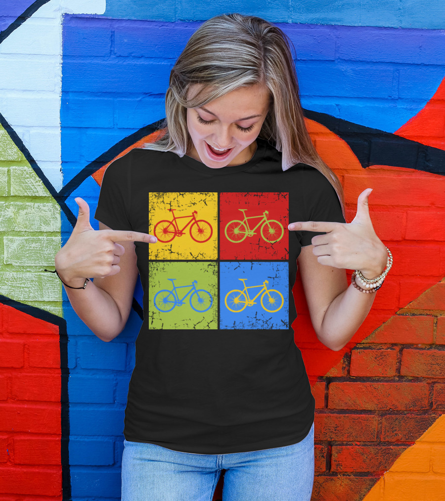 Bike Pop Art Colorful Bicycle Squares T-Shirt