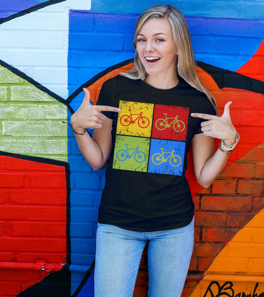 Bike Pop Art Colorful Bicycle Squares T-Shirt