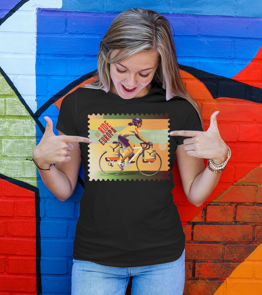 86 Ride Europa Bike Rider Stamp T-Shirt