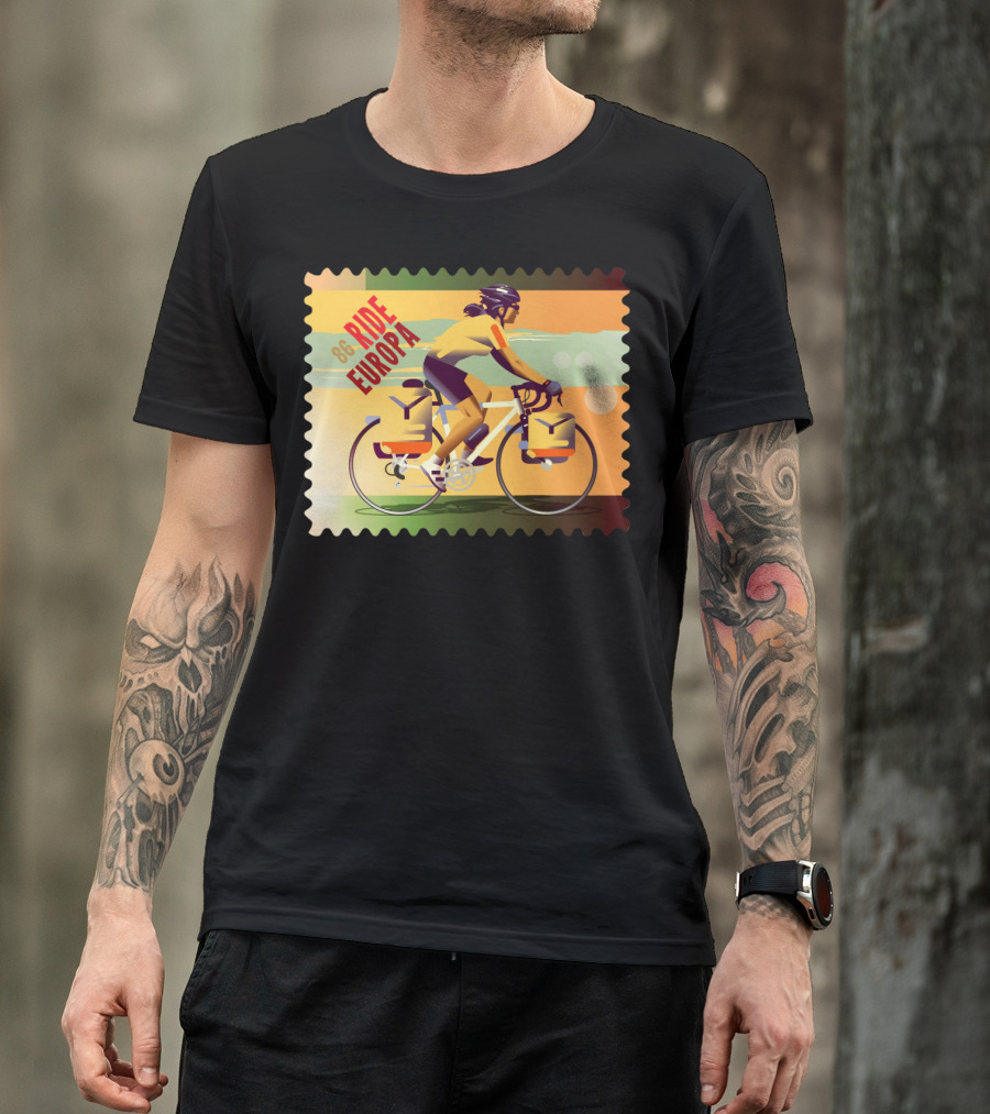 86 Ride Europa Bike Rider Stamp T-Shirt