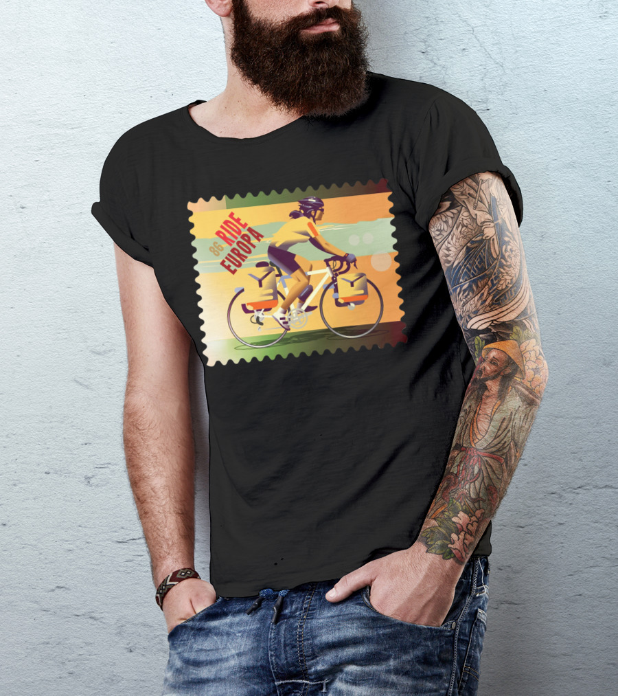 86 Ride Europa Bike Rider Stamp T-Shirt