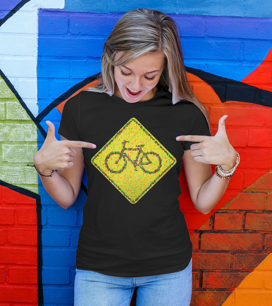 Bike Road Sign Mosaic Style Circular Dots T-Shirt