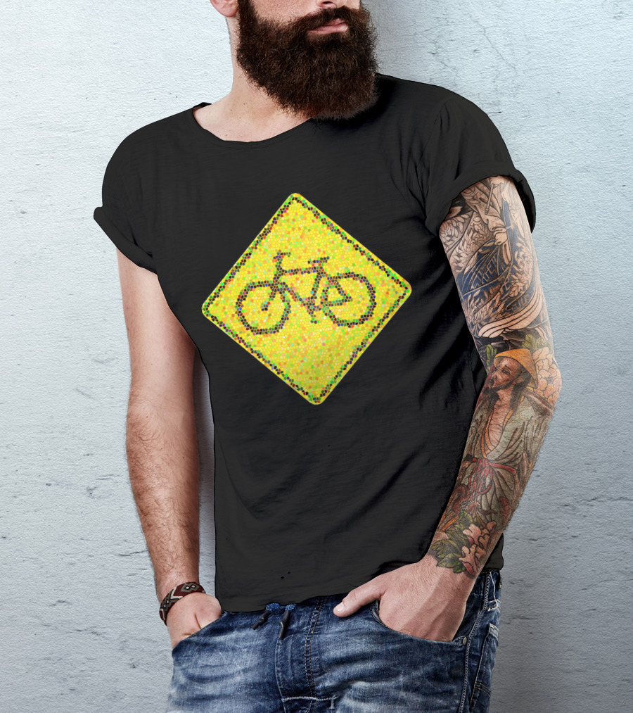 Bike Road Sign Mosaic Style Circular Dots T-Shirt