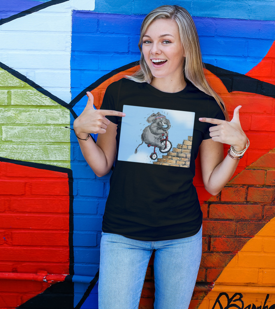 Challenge Accepted Elephant On Unicycle Climbing Stairs T-Shirt