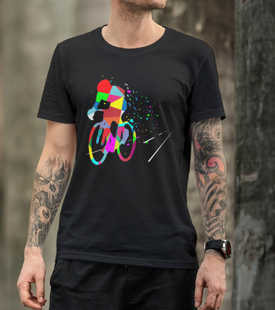 Cycling Forever Multicolor Abstract Bicyclist Road T-Shirt