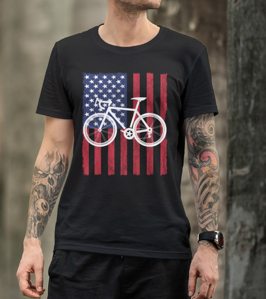 USA Flag Bicycle T-Shirt