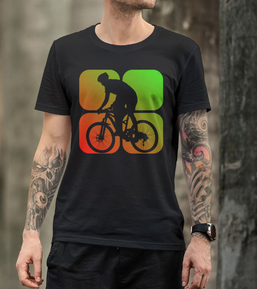 Cyclist Mountainbiker Silhouette On Gradient Quadrant Background T-Shirt
