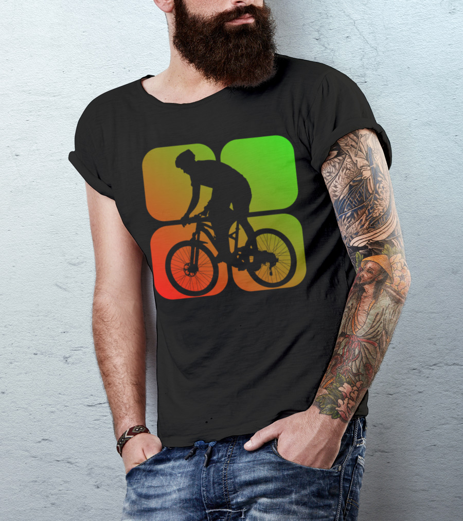 Cyclist Mountainbiker Silhouette On Gradient Quadrant Background T-Shirt