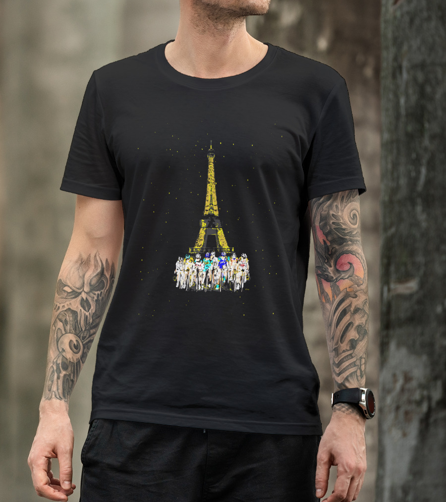 Eiffel Tower Paris Cyclists Night Scene T-Shirt