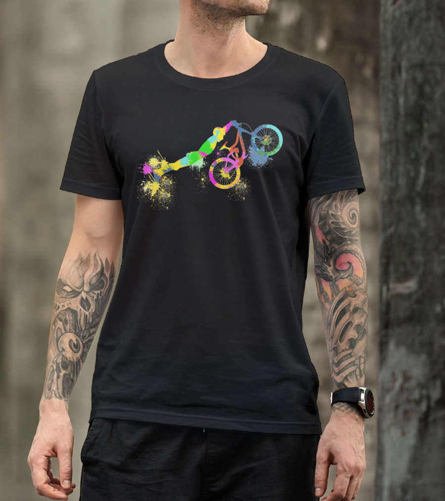 Festif Bike Colorful BMX Stunt Paint Splatter T-Shirt