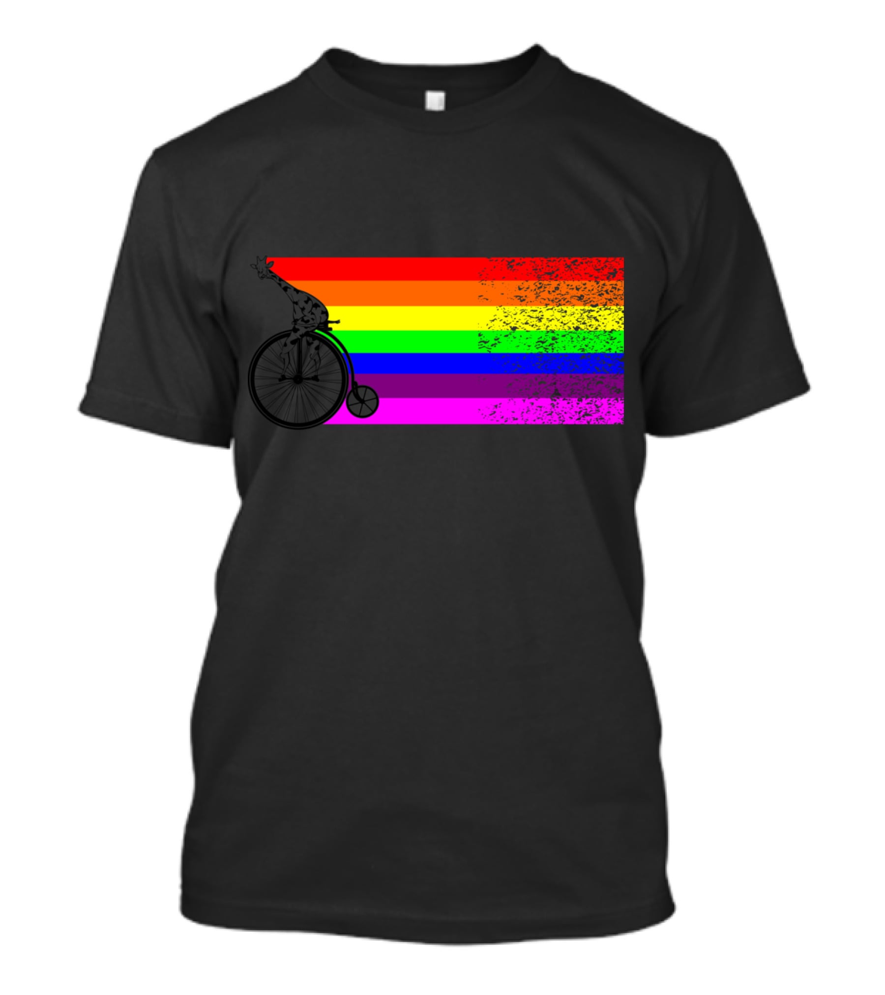 Giraffe Riding A Bike With Retro Rainbow Stripes T-Shirt