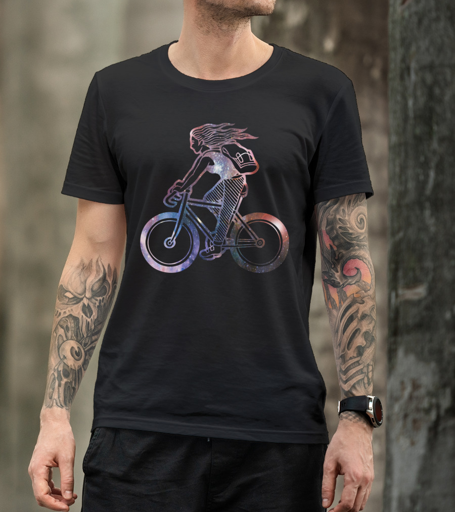 Girl Cycling Galaxy Cosmic Adventure T-Shirt