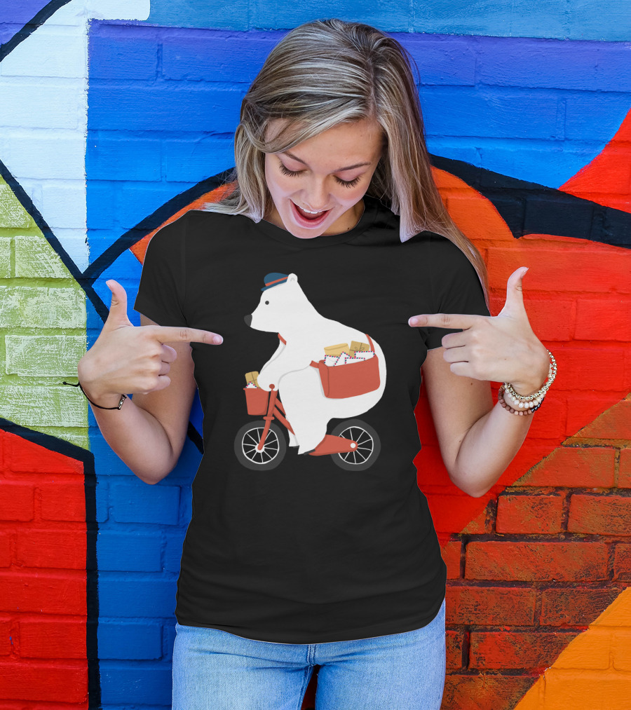 Hey Mr Postman Polar Bear Bicycle Mail Delivery T-Shirt