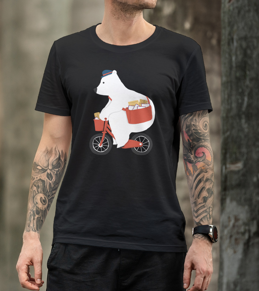 Hey Mr Postman Polar Bear Bicycle Mail Delivery T-Shirt