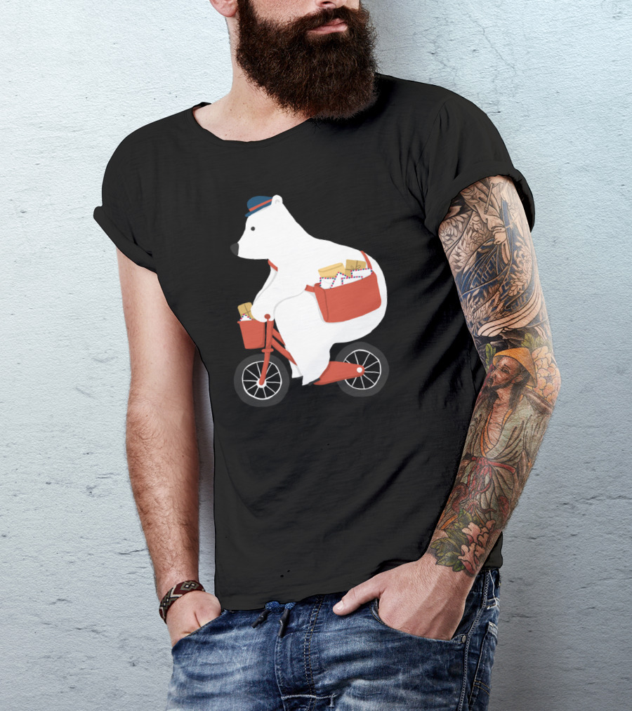 Hey Mr Postman Polar Bear Bicycle Mail Delivery T-Shirt