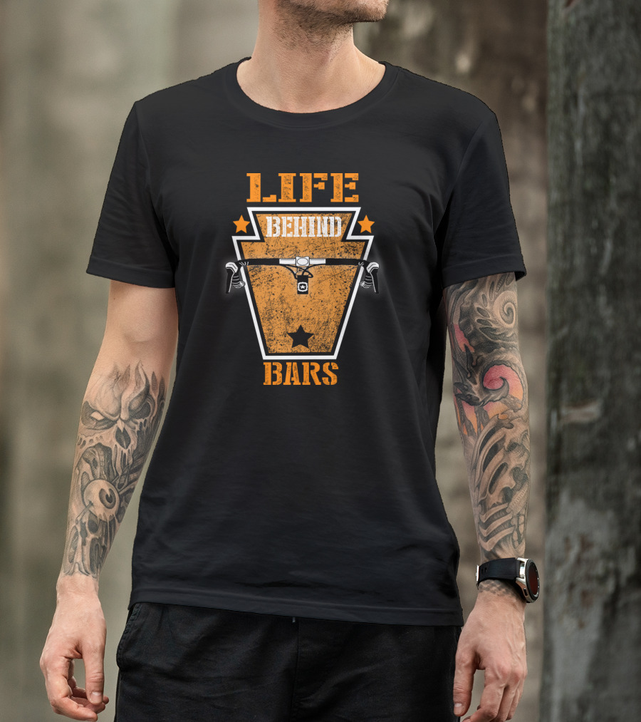 Life Behind Bars Cycling Biking Handlebar Graphic Star Emblem T-Shirt