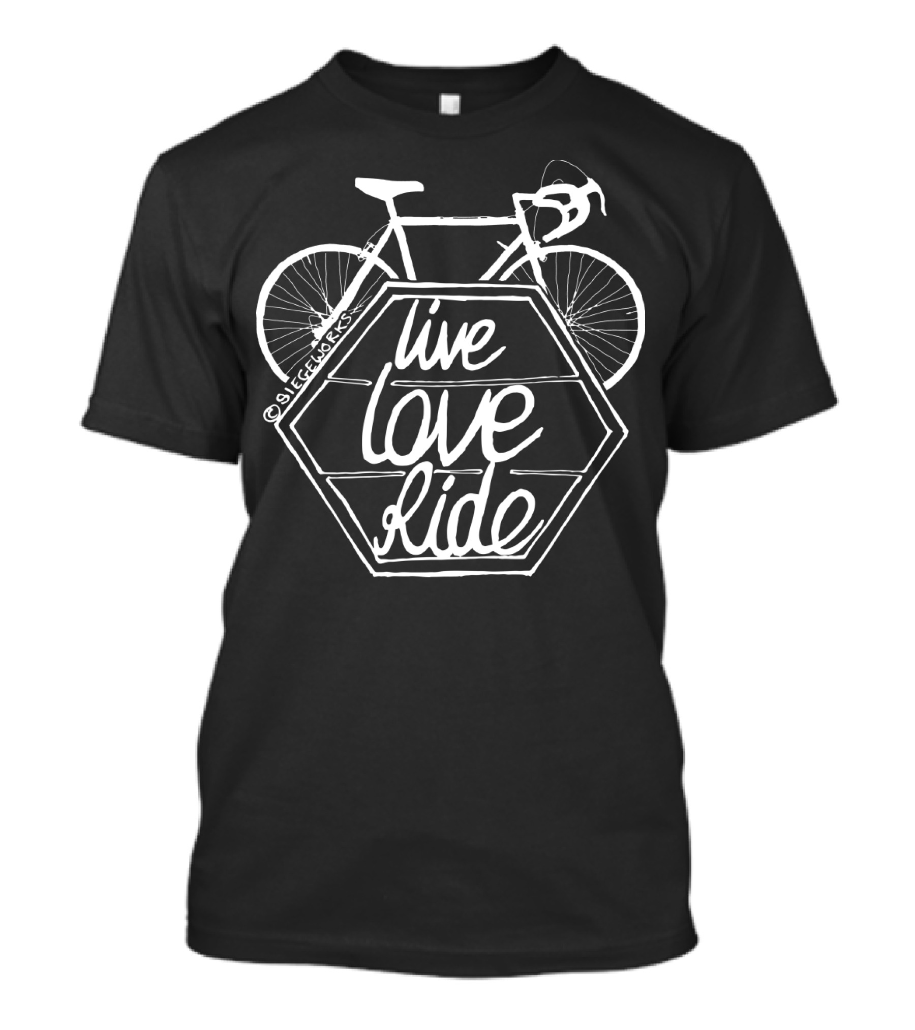 Live Love Ride Bicycle Black Hexagon Design By Siegeworks T-Shirt