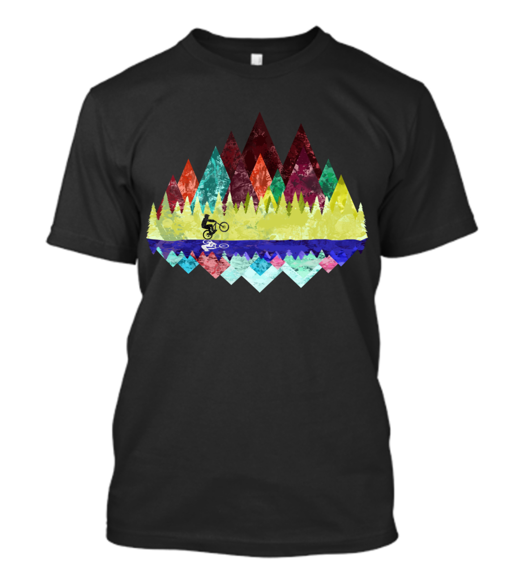 MTB Aqua Trails Mountain Biking Through Colorful Forest Reflections T-Shirt