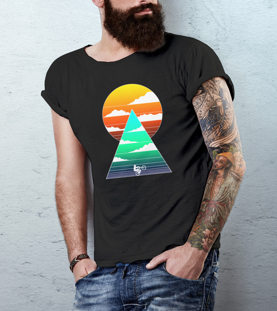 Sunset Mountain Biking Adventure In Geometric T-Shirt
