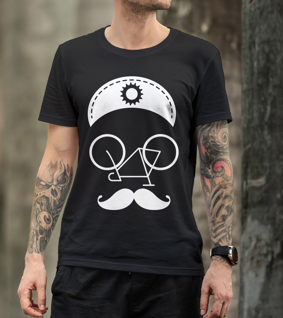 Bicycle Mustache Face Helmet Gear T-Shirt