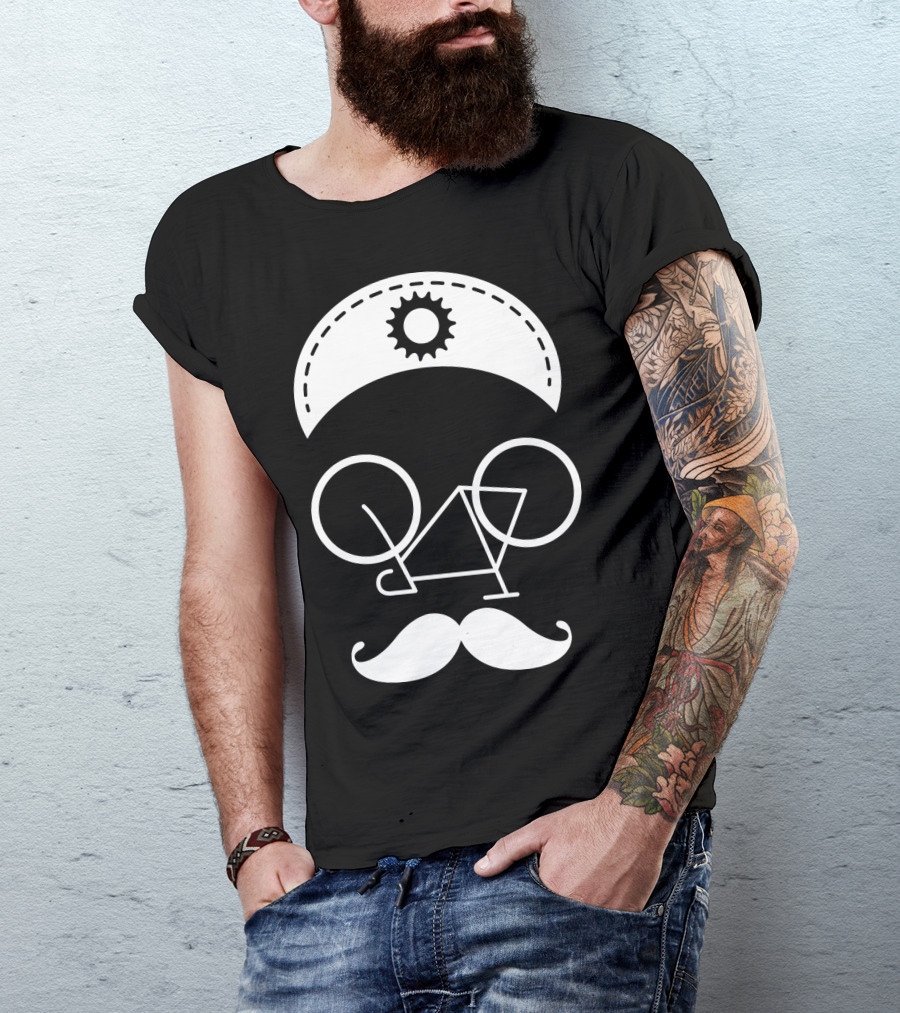 Bicycle Mustache Face Helmet Gear T-Shirt