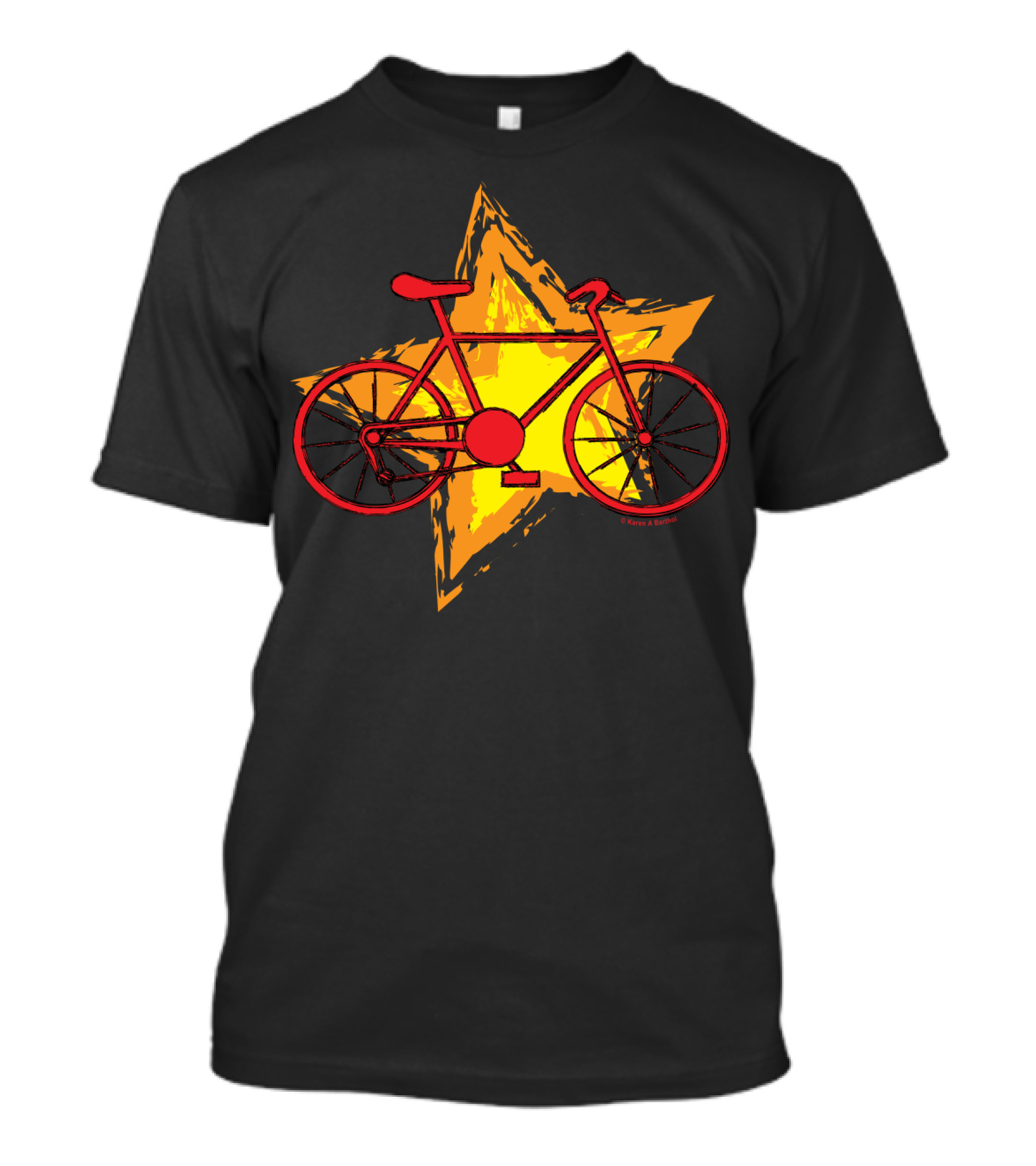 Red Bike On Yellow Star Background T-Shirt