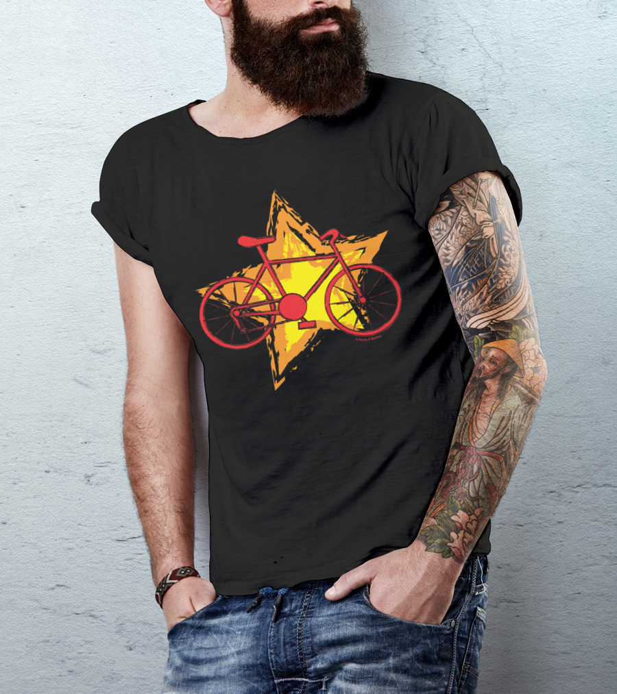 Red Bike On Yellow Star Background T-Shirt
