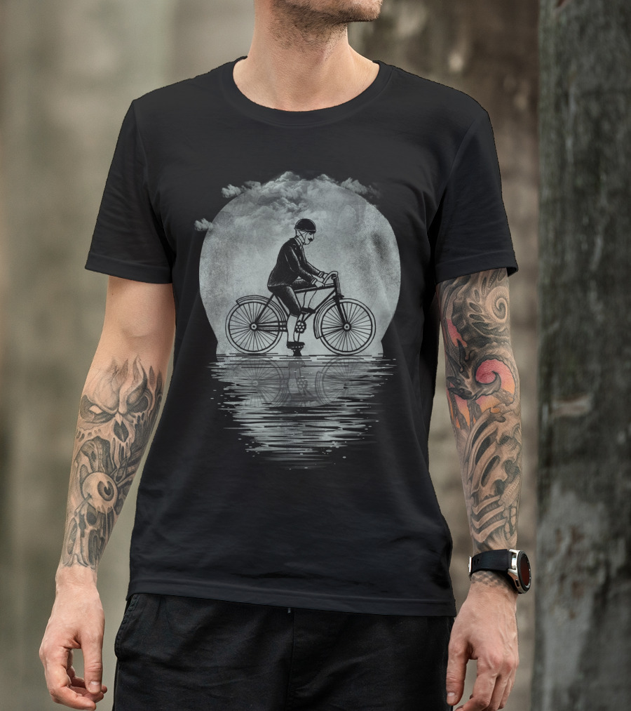 Ride Hard Or Die Young Bicycle Rider Reflecting On Water Under Cloudy Sky T-Shirt