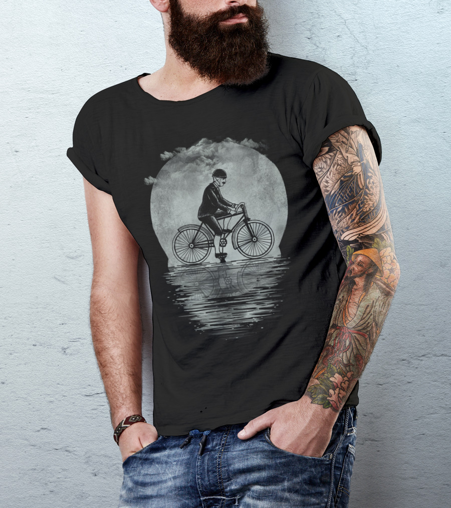 Ride Hard Or Die Young Bicycle Rider Reflecting On Water Under Cloudy Sky T-Shirt
