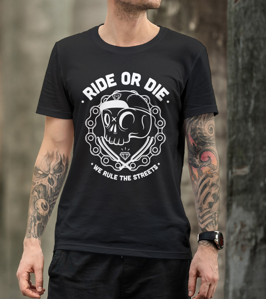 Ride Or Die Skull With Cap And Chain We Rule The Streets Diamond T-Shirt