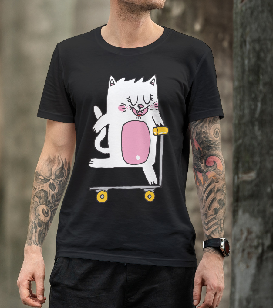Riding The Scooter With Happy White Cat T-Shirt