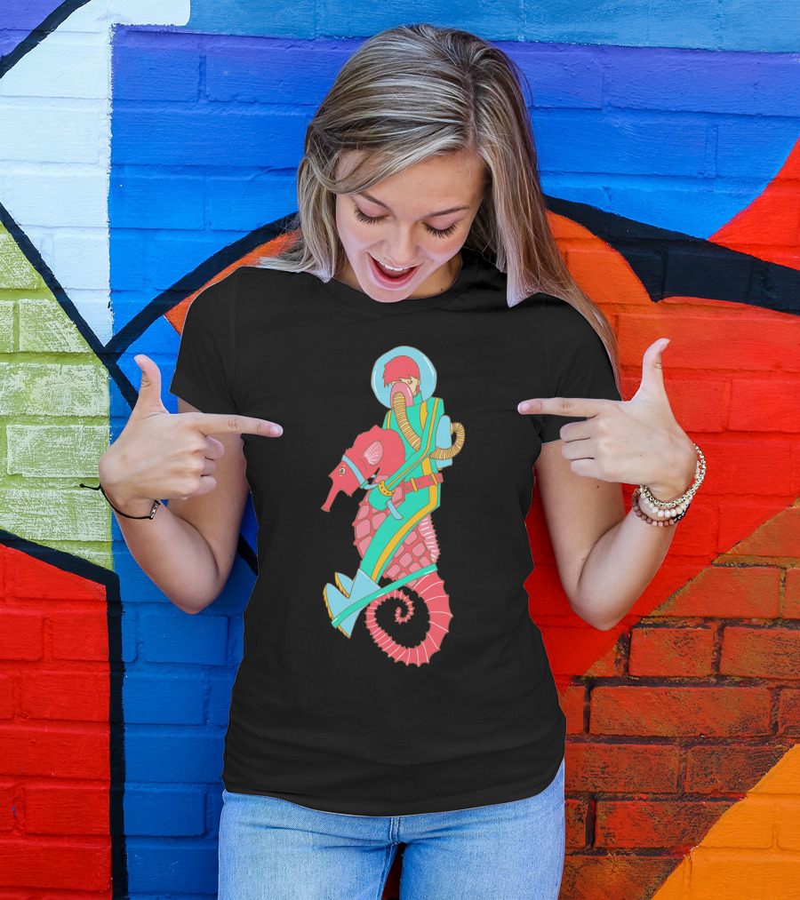 Riding The Seahorse Aqua Spacesuit Adventure T-Shirt