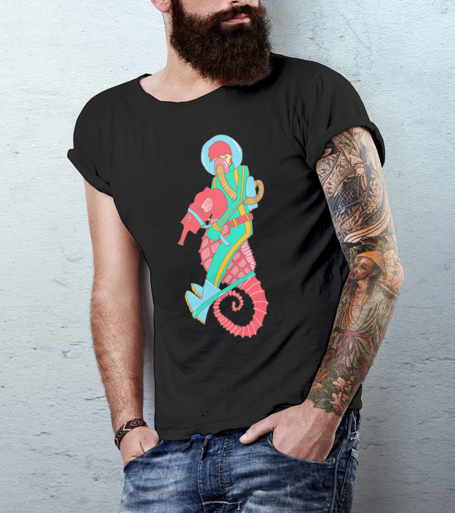 Riding The Seahorse Aqua Spacesuit Adventure T-Shirt